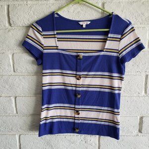 Striped Square Neck Tee Sz M